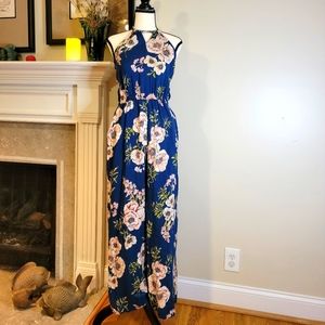 Angie Blue Floral, Backless, Romper